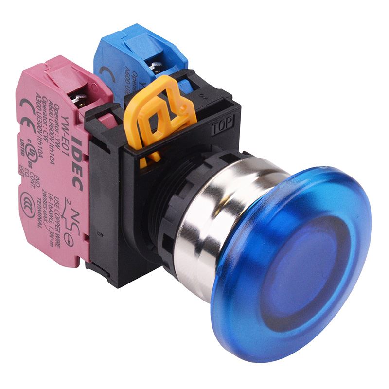 YW4L-A4E11Q0S Blue 22mm Metal Bezel Mushroom Maintained Push Button Sw ...
