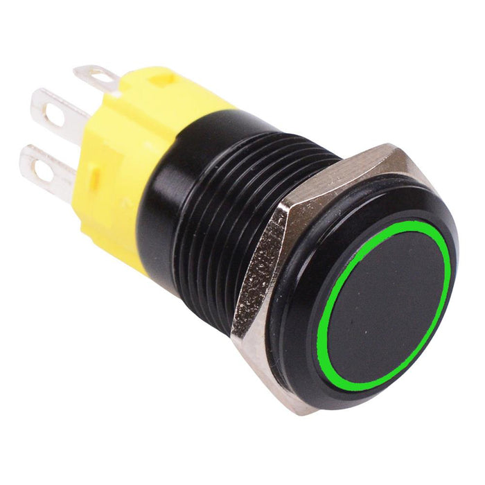 RGB 16mm Black Latching Vandal Metal Push Button Switch 12V SPDT