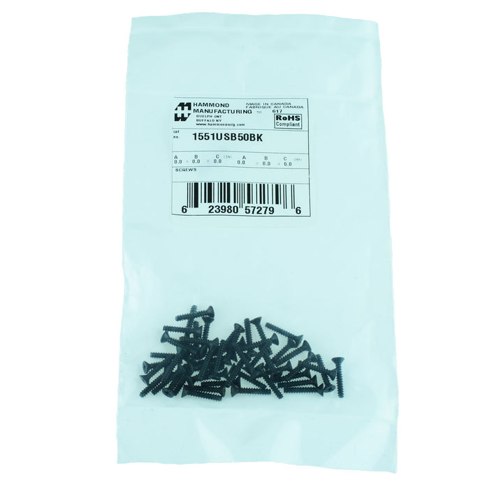 1551 USB Series Hammond Black Replacement Screws 2 x 1/2" 50pk 1551USB50BK