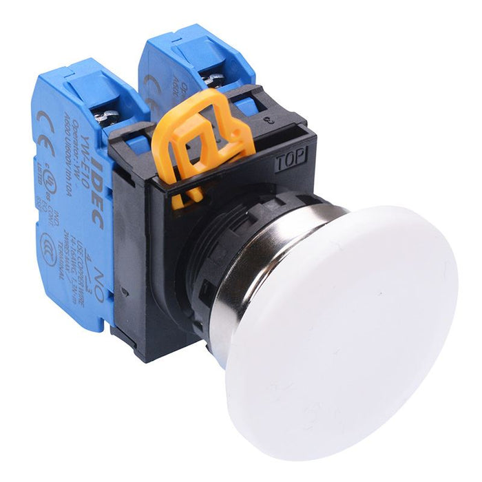 YW4B-A4E20W White 22mm Metal Bezel Mushroom Maintained Push Button Switch 2NO IP65 IDEC