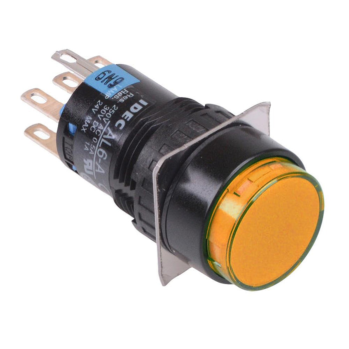 AL6M-M23PA Amber 16mm 12V Momentary Round illuminated Push Button Switch IP65 DPDT