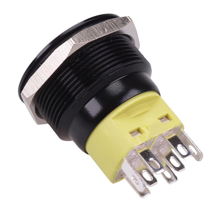 Blue On-(On) 25mm Black Vandal Momentary Push Button Switch DPDT 12V