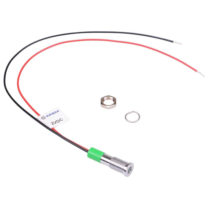 Q6F3CXXG02 Green Flush 6mm 2.1VDC LED Panel Indicator APEM