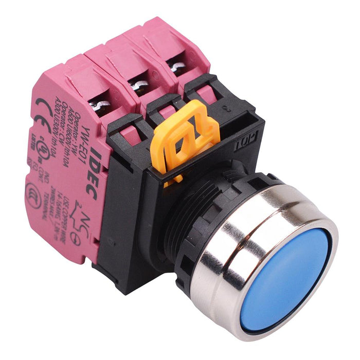 YW4B-M1E03S Blue 22mm Metal Bezel Momentary Push Button Switch 3NC IP65 IDEC
