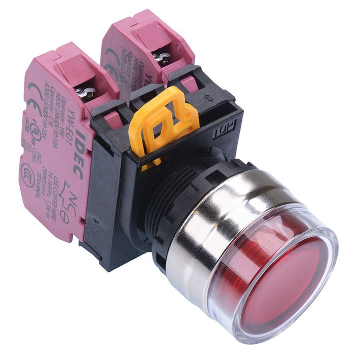 YW4L-AF2E02Q0R Red 22mm Metal Bezel Maintained Shrouded Push Button Switch 2NC IP65 IDEC