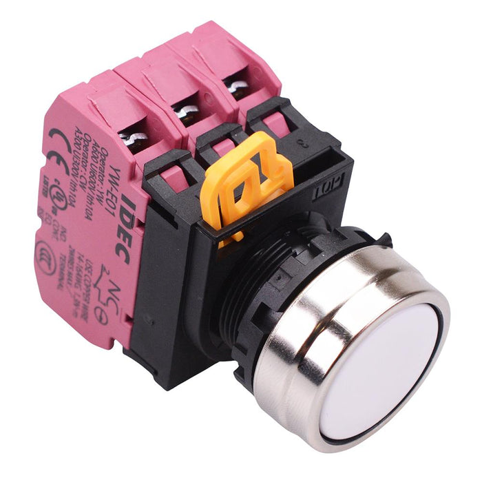 YW4B-A1E03W White 22mm Metal Bezel Maintained Push Button Switch 3NC IP65 IDEC