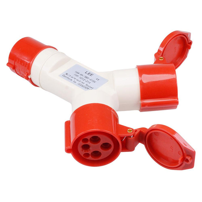 Red 2 Way Splitter 16A 415V 3P+E IP44