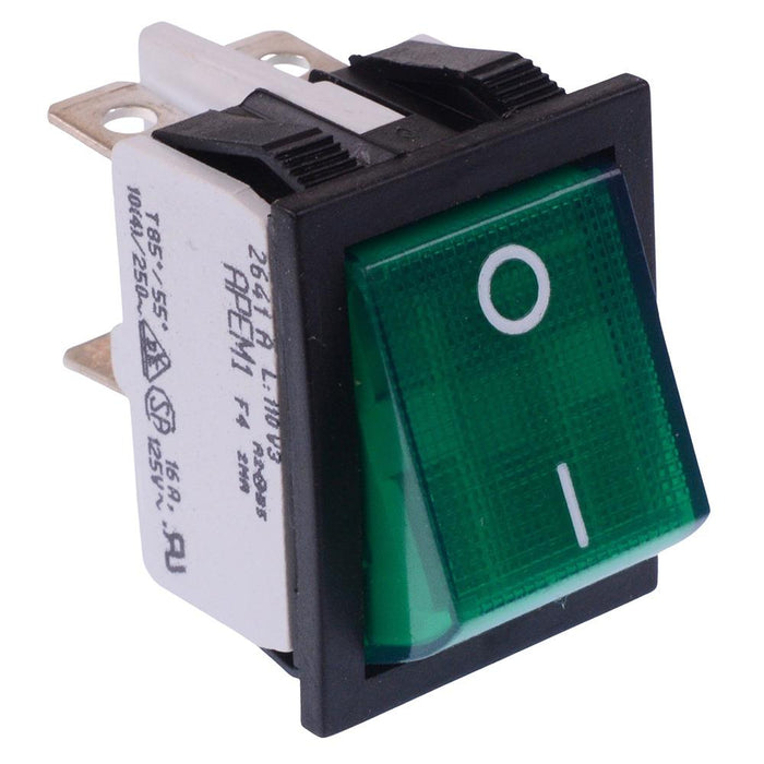 2641LH/2A21321L0 APEM Green On-Off Industrial Rocker Switch DPST 16A