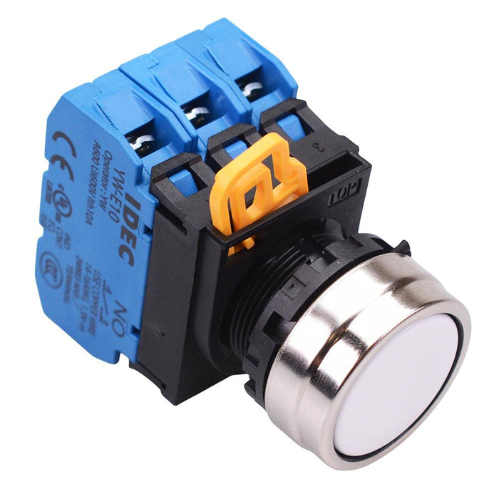 YW4B-A1E30W White 22mm Metal Bezel Maintained Push Button Switch 3NO IP65 IDEC