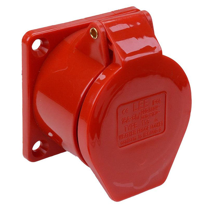 Red 16A 415V 3P+N+E Industrial Panel Mount Socket IP44