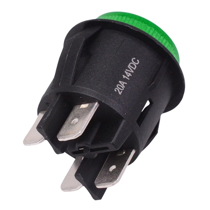 Green 12V LED 25mm Round Push Button Switch DPST 20A R13-541BL-01-BG-L1