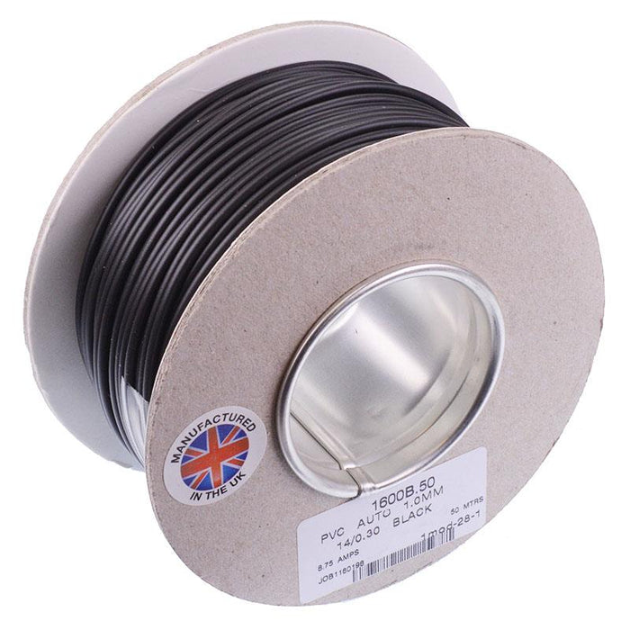 Black 1mm Cable 14/0.30mm 50M Reel