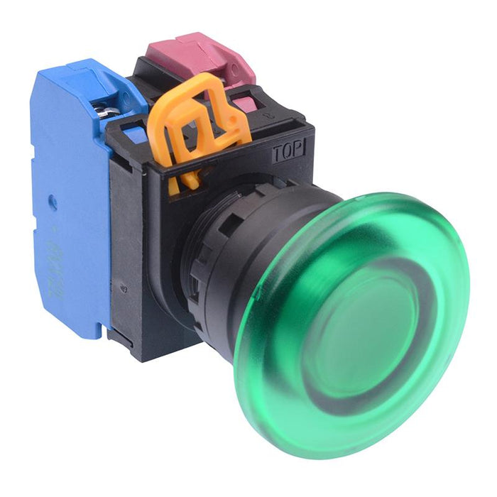 YW1L-A4E11Q3G Green 12V illuminated 22mm Mushroom Maintained Push Button Switch 1NO-1NC IP65 IDEC