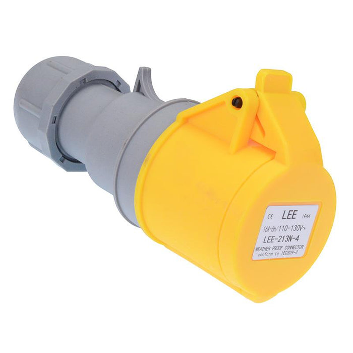 Yellow 16A 110V 2P+E Industrial Inline Socket IP44