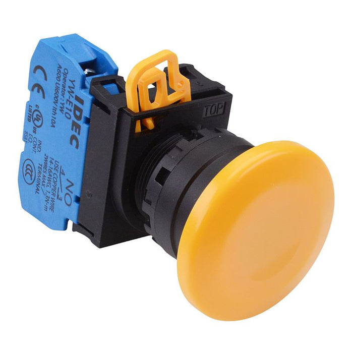 IDEC Yellow 22mm Mushroom Momentary Push Button Switch NO IP65 YW1B-M4E10Y