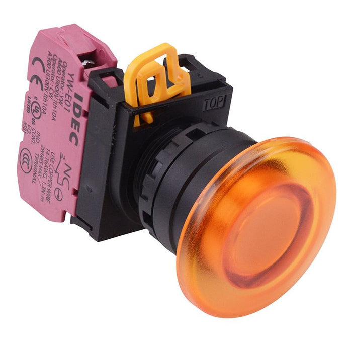 YW1L-M4E01Q0A Amber 22mm Mushroom Momentary Push Button Switch NC IP65 IDEC