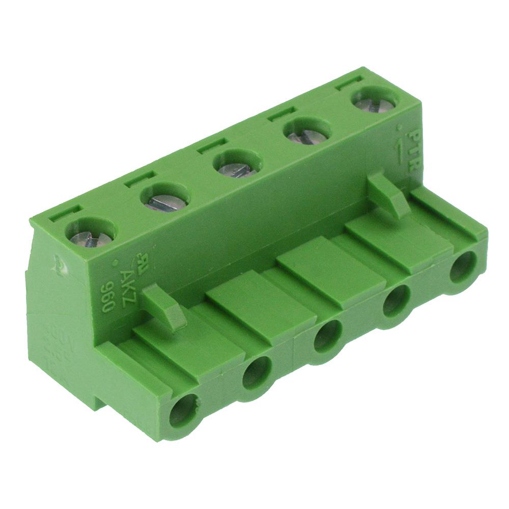 5-Way 7.62mm Right Angle Pluggable Terminal Block Green 15A 300V ...