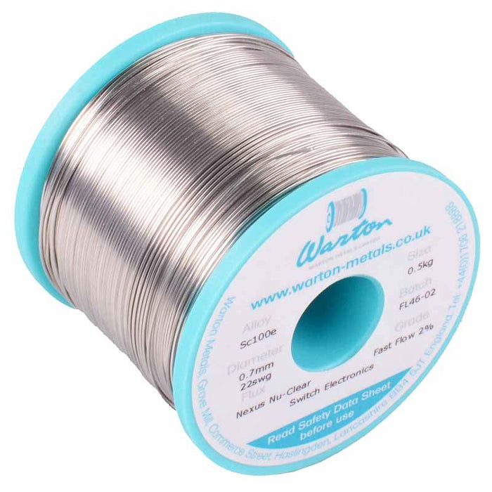 0.7mm Nexus Nu-Clear Sc100e Class 1 Fast Flow 2% Solder Wire 500g Warton Metals