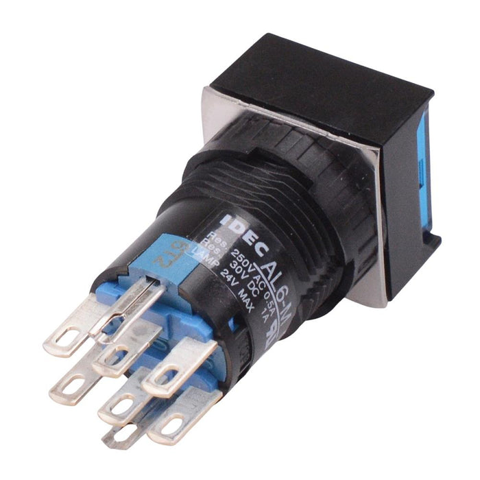 AL6Q-A23PS Blue 16mm 12V Latching Square illuminated Push Button Switch IP65 DPDT