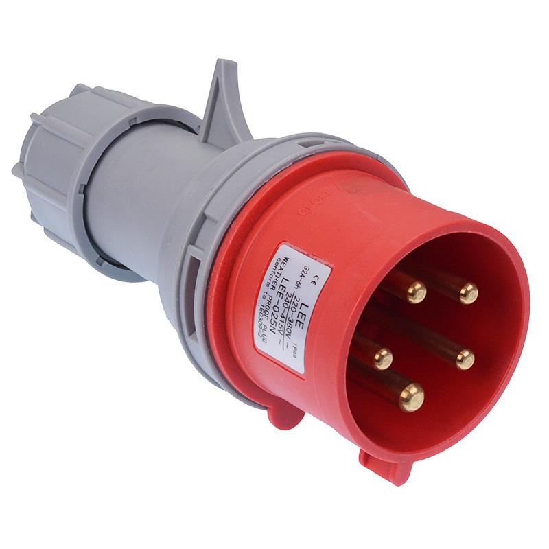 Red 32A 415V 3P+N+E Industrial Inline Plug IP44 — Switch Electronics