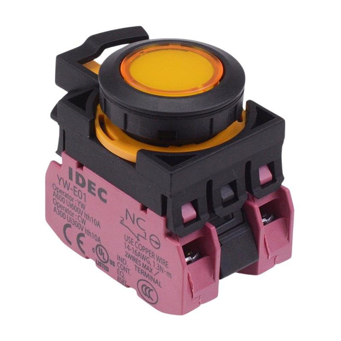 CW1L-M1E02Q3Y Yellow 12V illuminated Momentary Push Button Switch 2NC IP65 IDEC