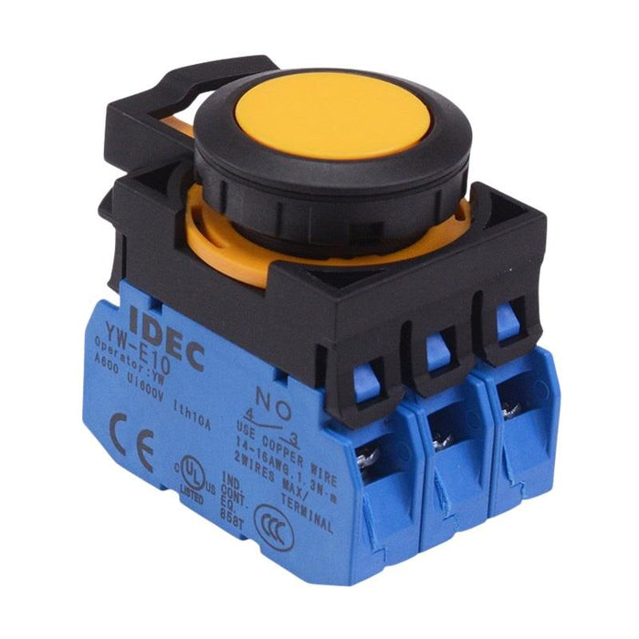 IDEC CW Series Yellow Maintained Flush Push Button Switch 3NO IP65