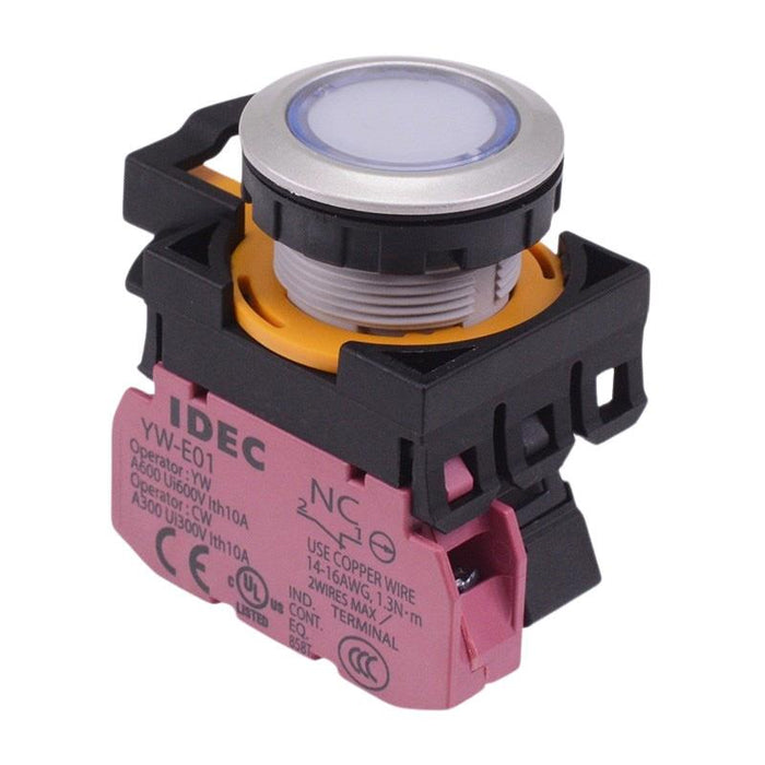CW4L-M1E01Q3PW White 12V illuminated Metallic Momentary Push Button Switch 1NC IP65 IDEC