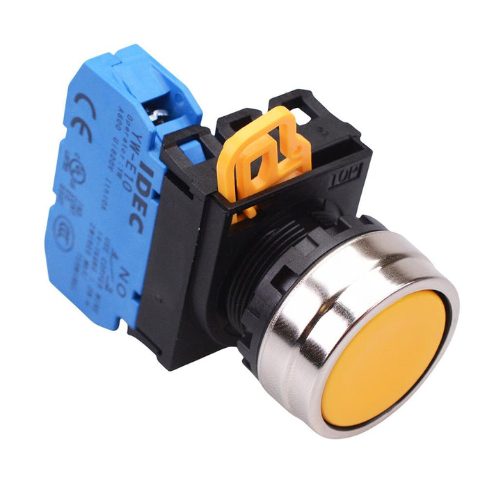 YW4B-A1E10Y Yellow 22mm Metal Bezel Maintained Push Button Switch NO IP65 IDEC