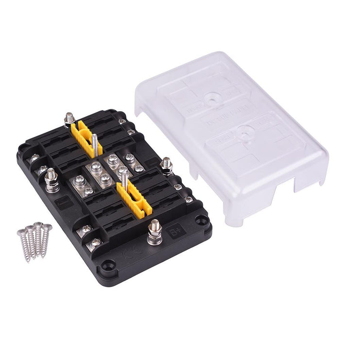 8 Way Dual Battery Standard Blade Fuse Box + Negative Busbar 100A
