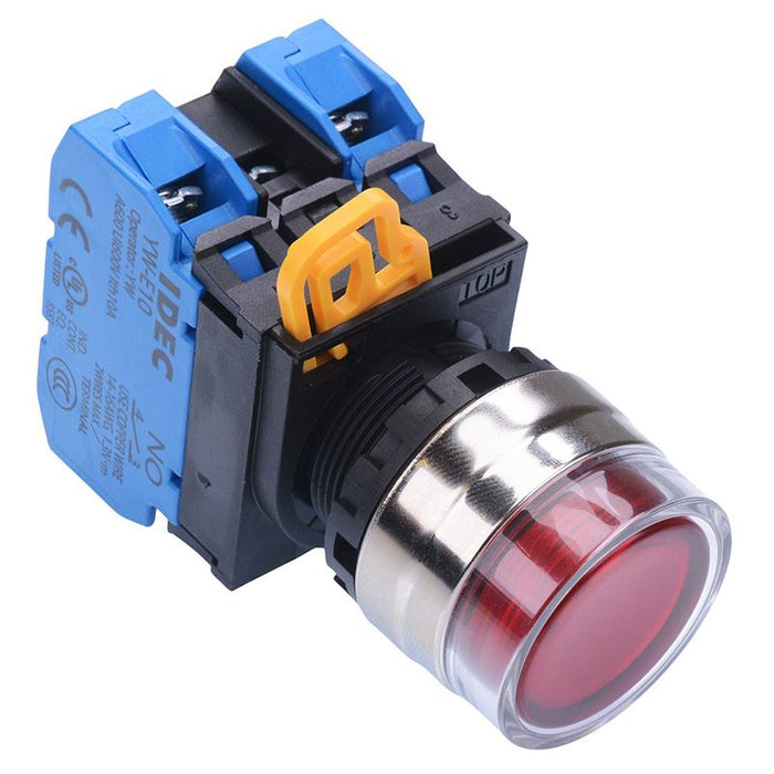 YW4L-AF2E20Q3R Red 12V illuminated 22mm Metal Bezel Maintained Shrouded Push Button Switch 2NO IP65 IDEC