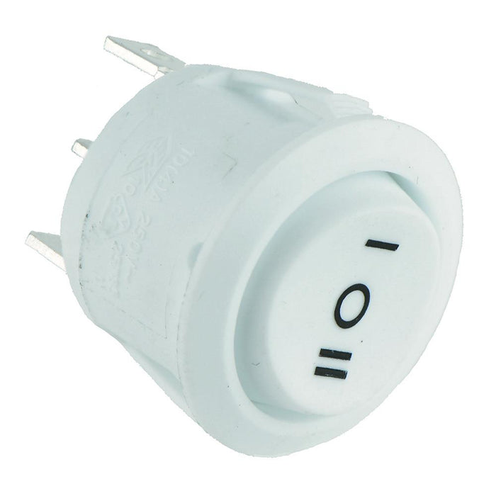 On-Off-On White Round Rocker Switch SPDT R13-112D-02