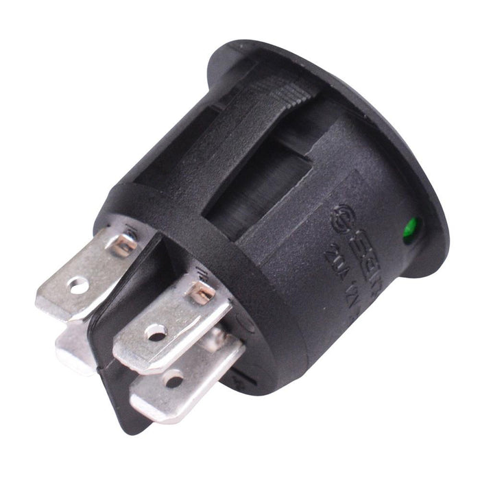 Green 12V illuminated On-Off 20mm Round Rocker Switch DPST 20A R13-244B-02