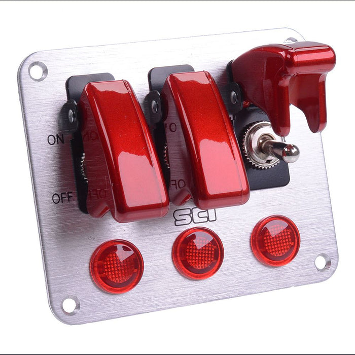 3 Red LED Toggle Switch / Indicator Automotive Switch Panel Missile Cover R18-P3A