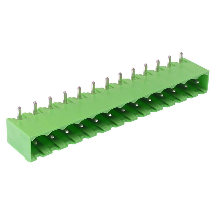 13-Way 5.08mm Right Angle PCB Header Closed Ends Green 15A 300V