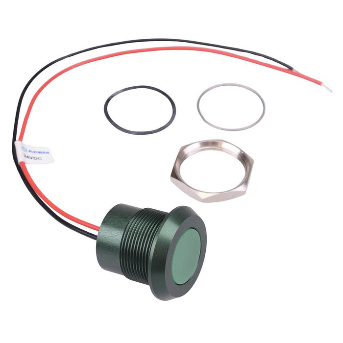 Q22Y5AGXXSG24E Super Bright Green Chamfered 22mm 24VDC LED Panel Indicator IP67 APEM