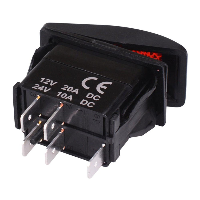 Red illuminated Off-(On) Momentary Automotive Rocker Switch DPST 10A 12-24V IP68