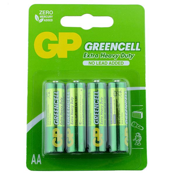 GP Pack of 4 AA Batteries Greencell Heavy Duty Zinc Chloride