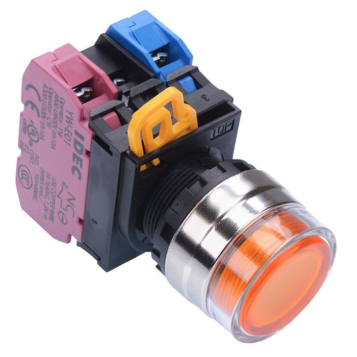 YW4L-AF2E11Q3A Amber 12V illuminated 22mm Metal Bezel Maintained Shrouded Push Button Switch 1NO-1NC IP65 IDEC