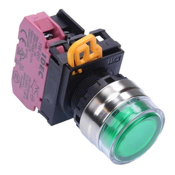 YW4L-MF2E01Q4G Green 24V illuminated 22mm Metal Bezel Momentary Shrouded Push Button Switch NC IP65 IDEC