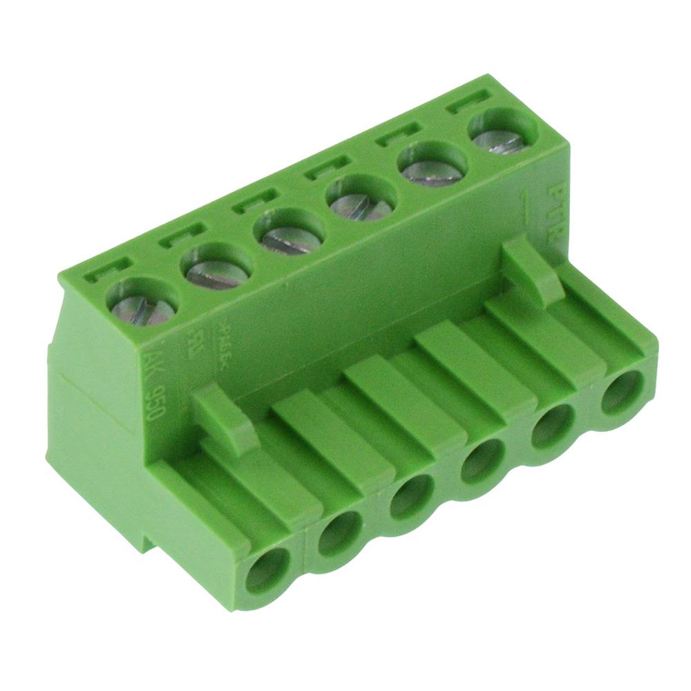 6-Way 5.00mm Right Angle Pluggable Terminal Block Green 15A 300V ...
