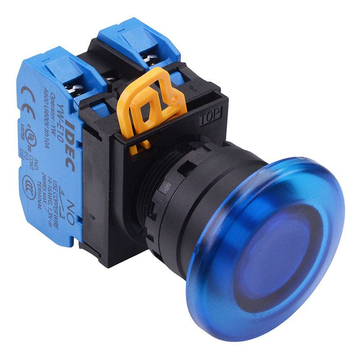 IDEC Blue 24V illuminated 22mm Mushroom Momentary Push Button Switch 2NO IP65 YW1L-M4E20Q4S