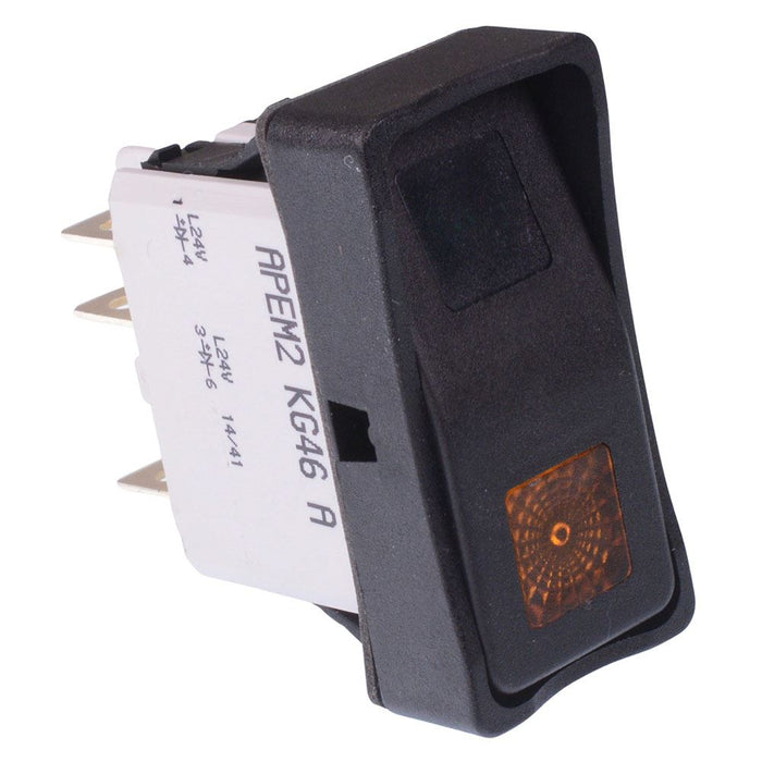 KG462A2KLA2839 APEM On-On Green / Yellow 24V illuminated Automotive Rocker Switch DPDT IP65