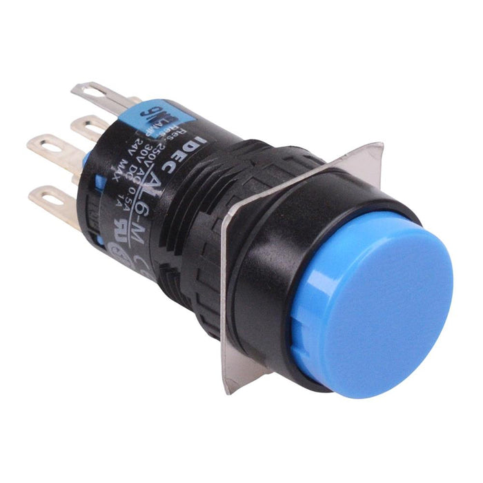 AB6M-M2PSC Blue 16mm Momentary Round Push Button Switch IP65 DPDT