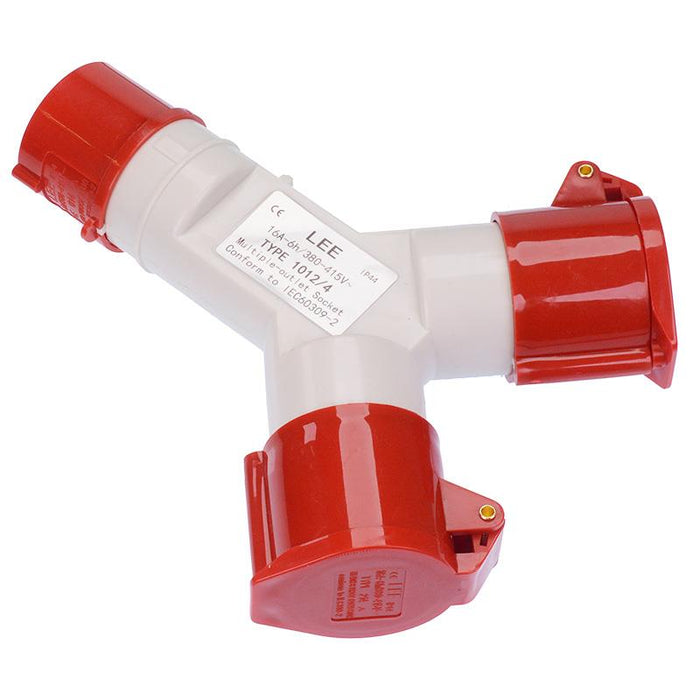Red 2 Way Splitter 16A 415V 3P+E IP44