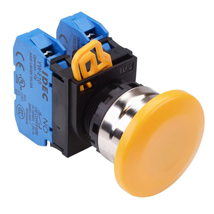 IDEC Yellow 22mm Metal Bezel Mushroom Momentary Push Button Switch 2NO IP65 YW4B-M4E20Y