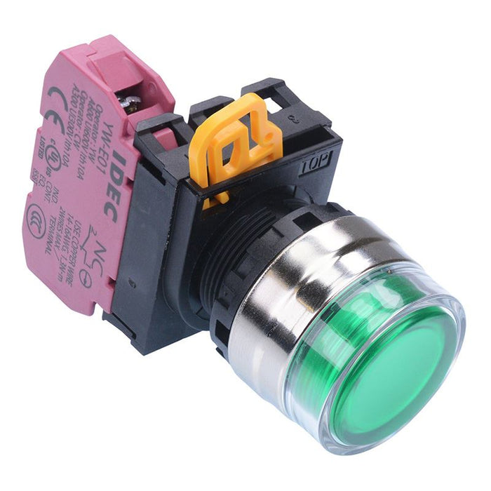 YW4L-MF2E01Q0G Green 22mm Metal Bezel Momentary Shrouded Push Button Switch NC IP65 IDEC