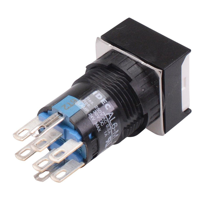 AB6Q-A2PWC White 16mm Latching Square Push Button Switch IP65 DPDT