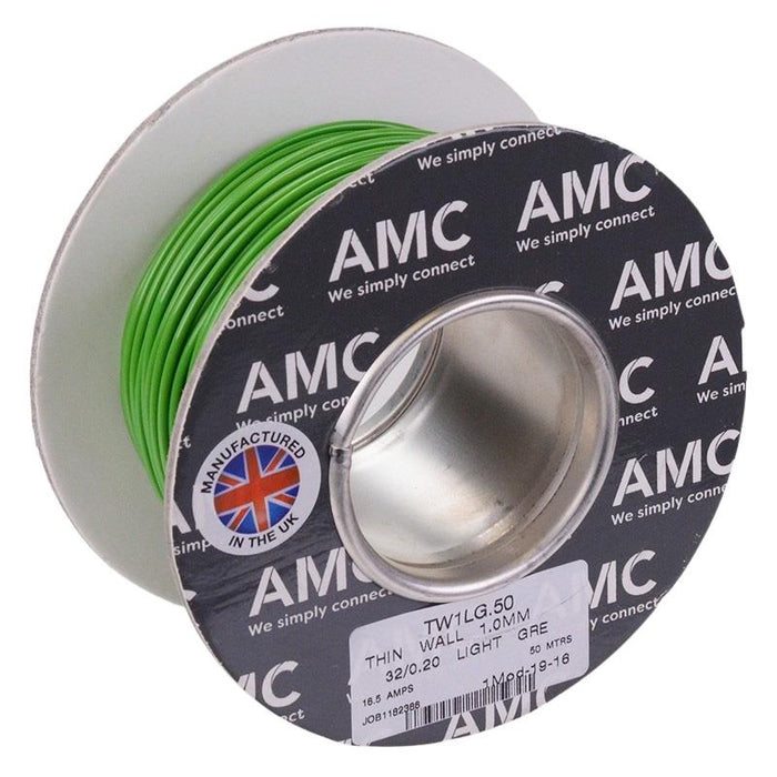 Light Green 1mm² Thin Wall Cable 32/0.2mm 50M