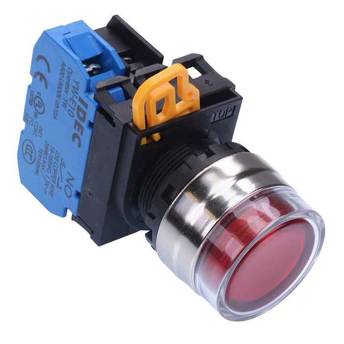 IDEC Red 12V illuminated 22mm Metal Bezel Momentary Shrouded Push Button Switch NO IP65 YW4L-MF2E10Q3R