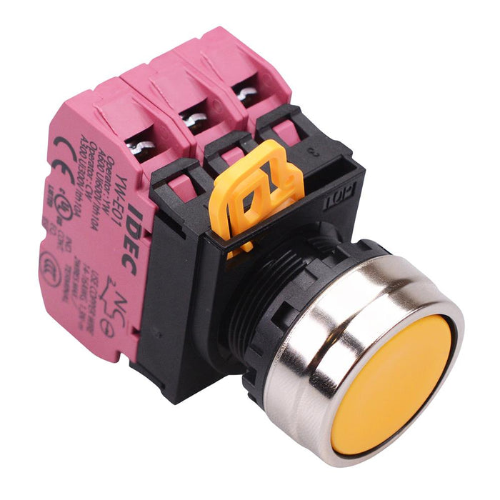 YW4B-M1E03Y Yellow 22mm Metal Bezel Momentary Push Button Switch 3NC IP65 IDEC